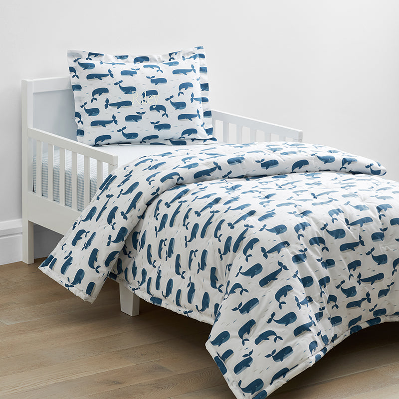 Whale School Classic Cool Organic Cotton Percale Toddler Bed Sheet Set