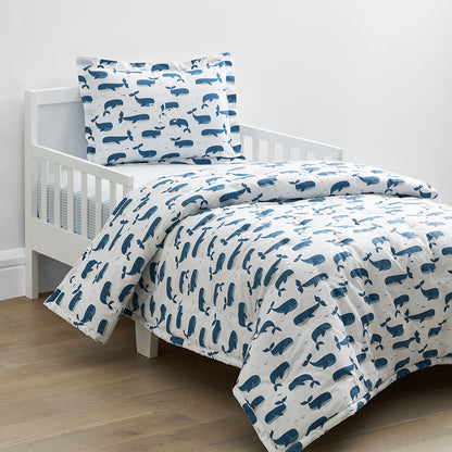 Whale School Classic Cool Organic Cotton Percale Toddler Bed Sheet Set