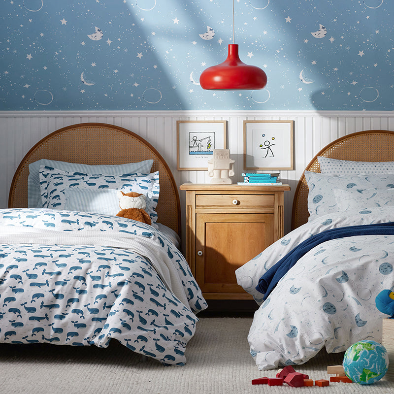 Whale School Classic Cool Organic Cotton Percale Toddler Bed Sheet Set