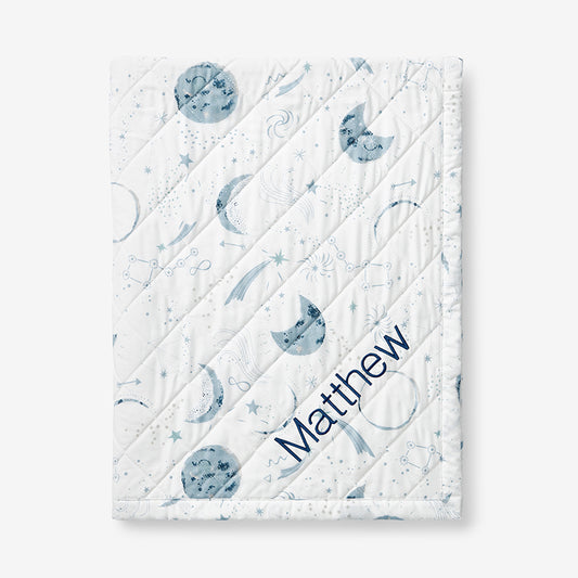 Night Sky Classic Cool Organic Cotton Percale Quilted Reversible Sherpa Stroller Blanket