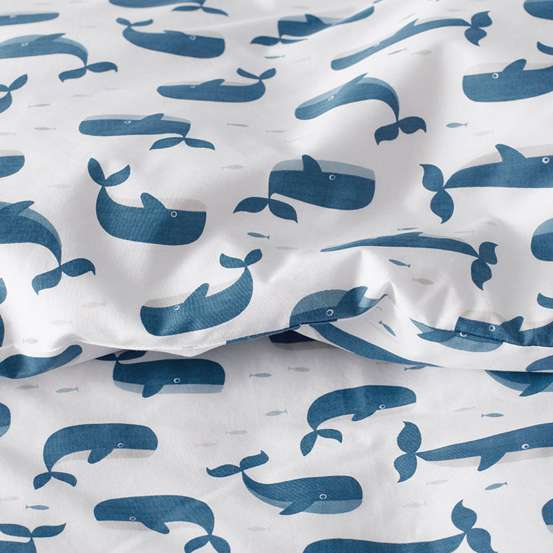 Whale School Classic Cool Organic Cotton Percale Toddler Bed Sheet Set