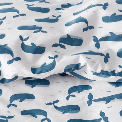 Whale School Classic Cool Organic Cotton Percale Toddler Bed Sheet Set