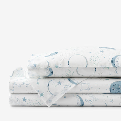 Night Sky Classic Cool Organic Cotton Percale Toddler Bed Sheet Set