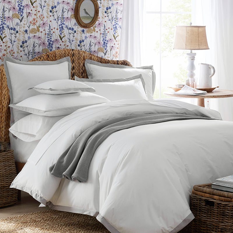 Solid Border Classic Cool Cotton Percale Duvet Cover