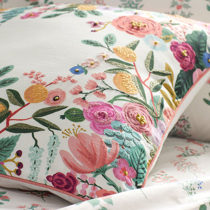 Garden Party Embroidered Decorative Square Pillow Cover