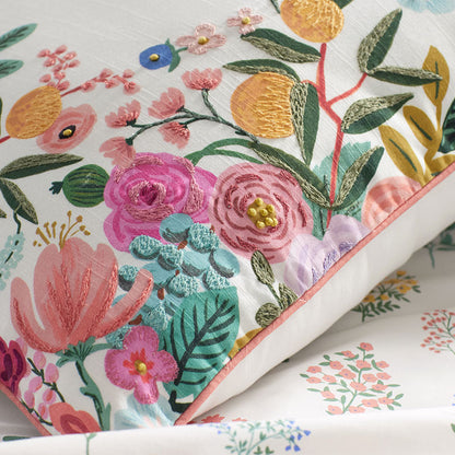 Garden Party Embroidered Decorative Square Pillow Cover