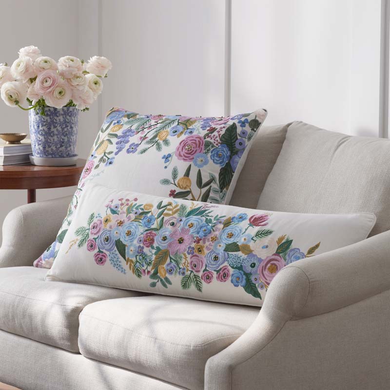 Garden Party Embroidered Decorative Lumbar Pillow Cover