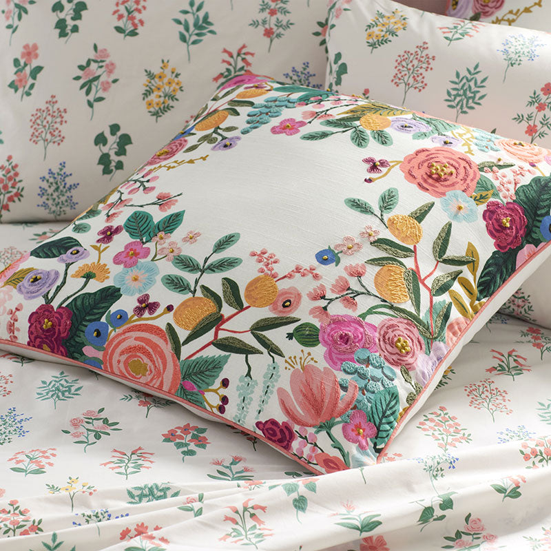 Garden Party Embroidered Decorative Square Pillow Cover