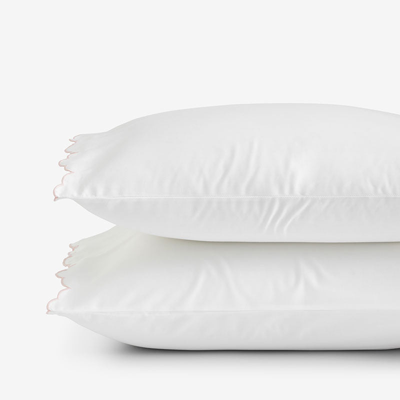Embroidered Scallop Classic Smooth Sateen Solid Pillowcase Set