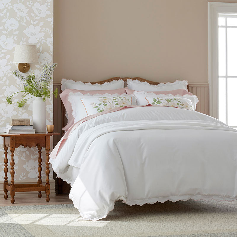 Embroidered Scallop Classic Smooth Sateen Solid Sham