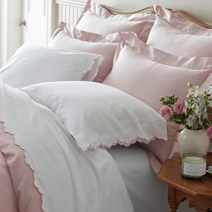 Embroidered Scallop Classic Smooth Sateen Solid Duvet Cover