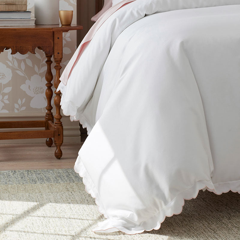 Embroidered Scallop Classic Smooth Sateen Solid Bed Sheet Set