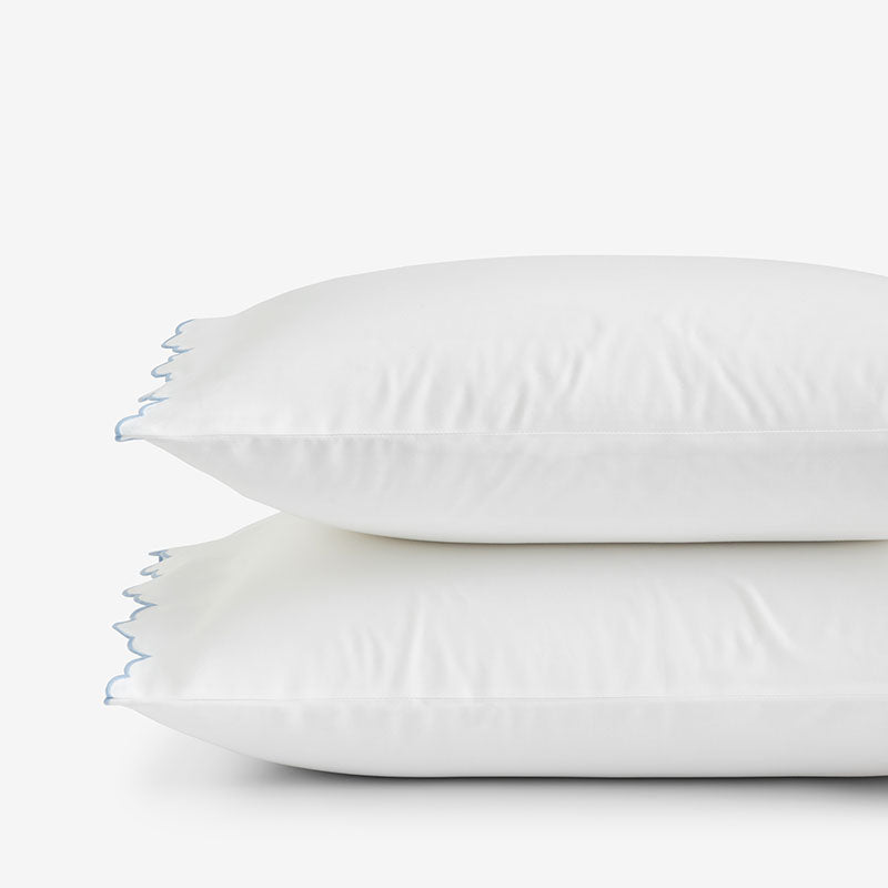 Embroidered Scallop Classic Smooth Sateen Solid Pillowcase Set