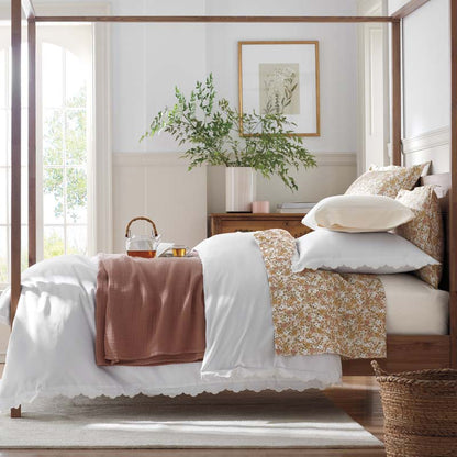 Embroidered Scallop Classic Smooth Sateen Solid Bed Sheet Set