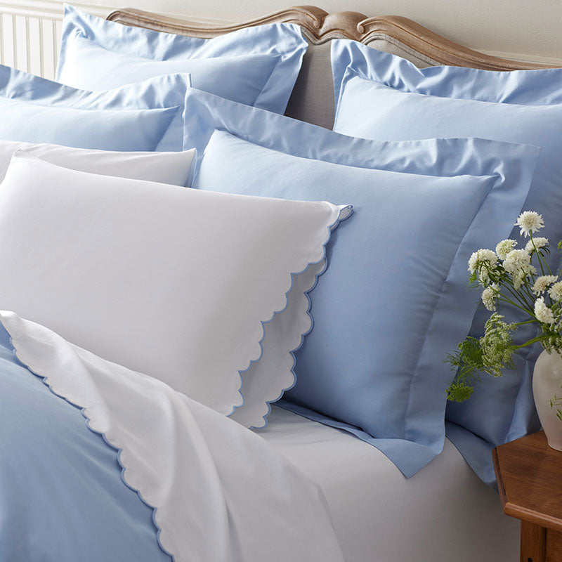 Embroidered Scallop Classic Smooth Sateen Solid Pillowcase Set
