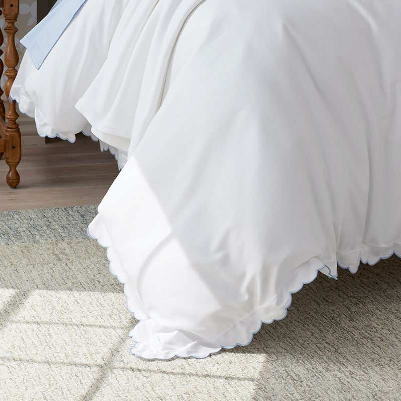 Embroidered Scallop Classic Smooth Sateen Solid Bed Sheet Set