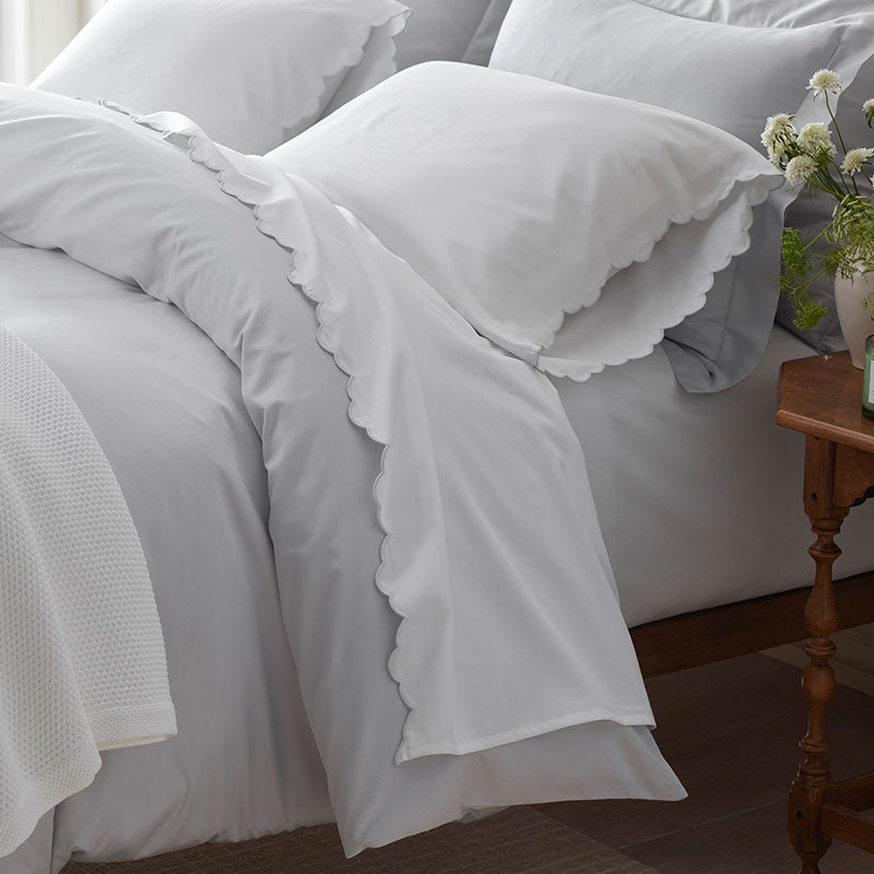 Embroidered Scallop Classic Smooth Sateen Solid Bed Sheet Set
