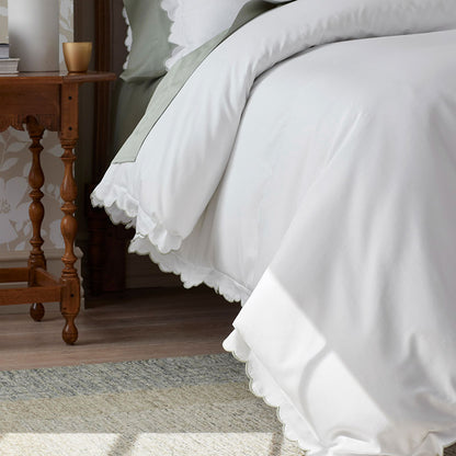 Embroidered Scallop Classic Smooth Sateen Solid Duvet Cover