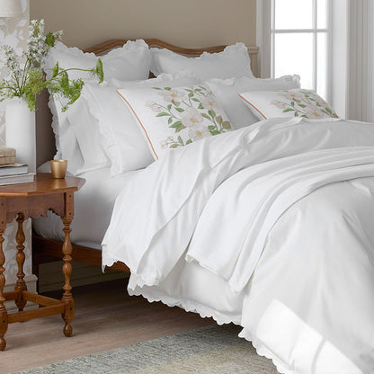 Embroidered Scallop Classic Smooth Sateen Solid Bed Sheet Set