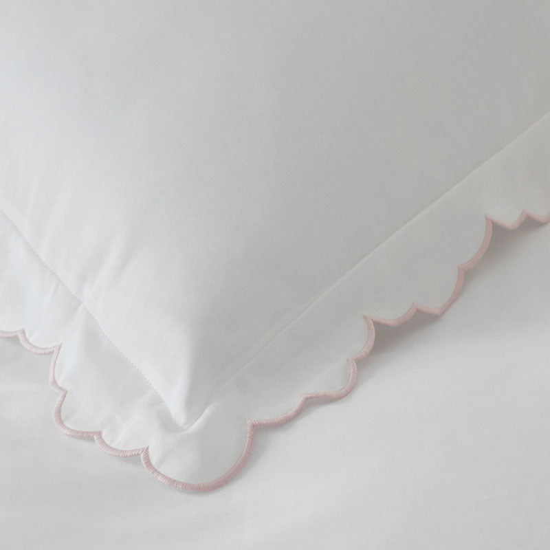 Embroidered Scallop Classic Smooth Sateen Solid Duvet Cover