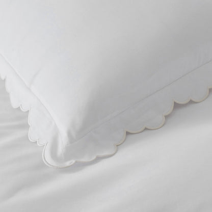Embroidered Scallop Classic Smooth Sateen Solid Duvet Cover