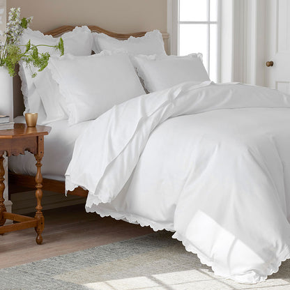 Embroidered Scallop Classic Smooth Sateen Solid Duvet Cover
