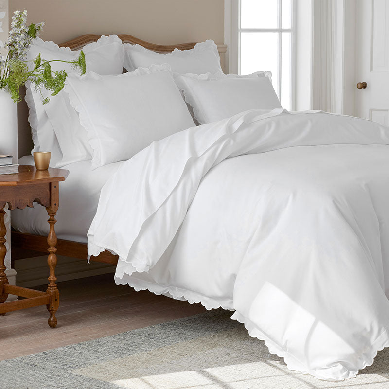Embroidered Scallop Classic Smooth Sateen Solid Sham