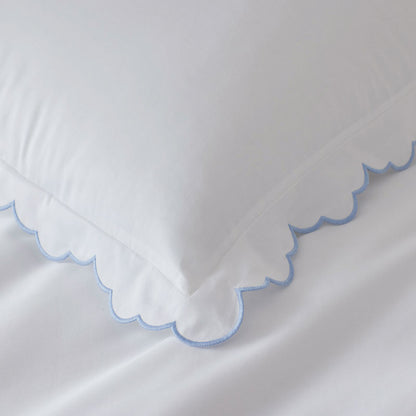 Embroidered Scallop Classic Smooth Sateen Solid Duvet Cover