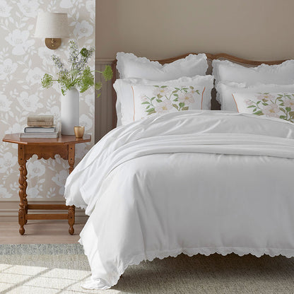Embroidered Scallop Classic Smooth Sateen Solid Bed Sheet Set
