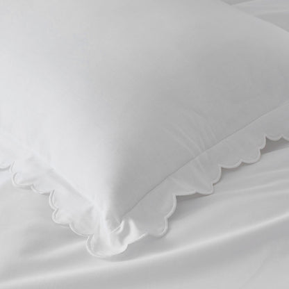Embroidered Scallop Classic Smooth Sateen Solid Duvet Cover