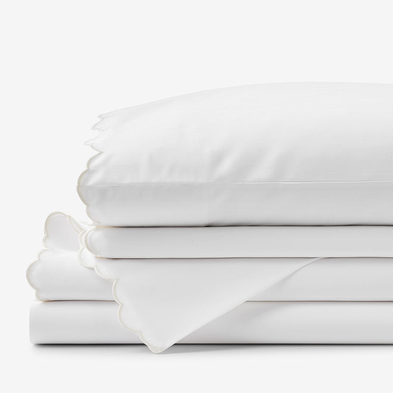 Embroidered Scallop Classic Smooth Sateen Solid Bed Sheet Set