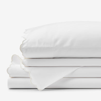 Embroidered Scallop Classic Smooth Sateen Solid Bed Sheet Set