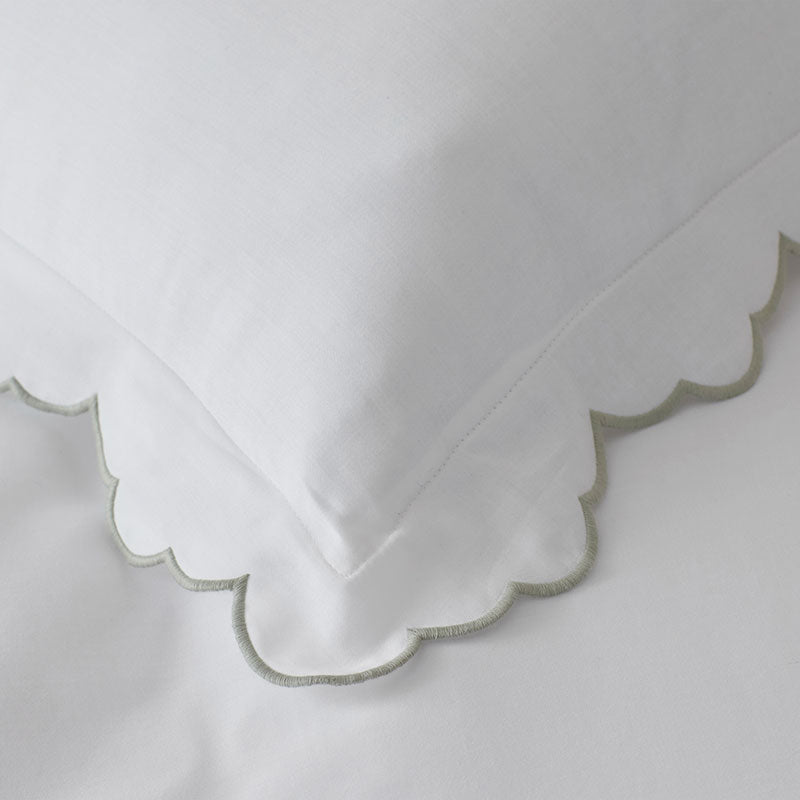 Embroidered Scallop Classic Smooth Sateen Solid Duvet Cover