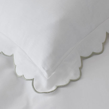 Embroidered Scallop Classic Smooth Sateen Solid Duvet Cover