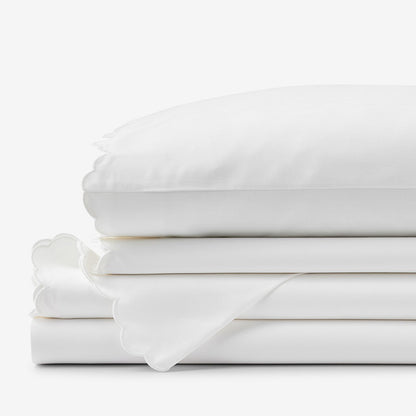 Embroidered Scallop Classic Smooth Sateen Solid Bed Sheet Set