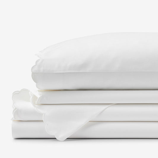 Embroidered Scallop Classic Smooth Sateen Solid Bed Sheet Set