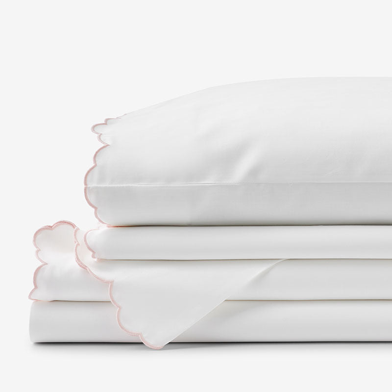 Embroidered Scallop Classic Smooth Sateen Solid Bed Sheet Set
