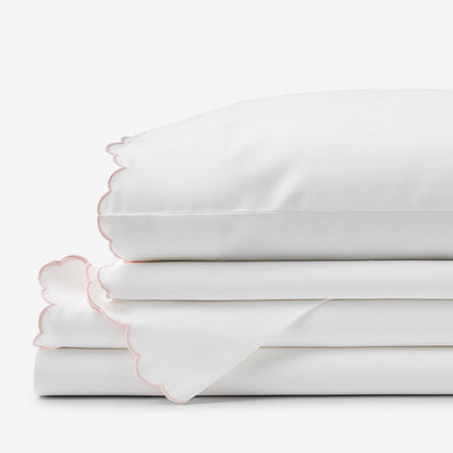 Embroidered Scallop Classic Smooth Sateen Solid Bed Sheet Set
