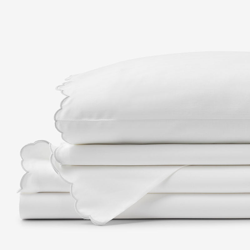 Embroidered Scallop Classic Smooth Sateen Solid Bed Sheet Set