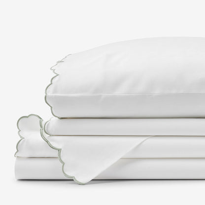 Embroidered Scallop Classic Smooth Sateen Solid Bed Sheet Set
