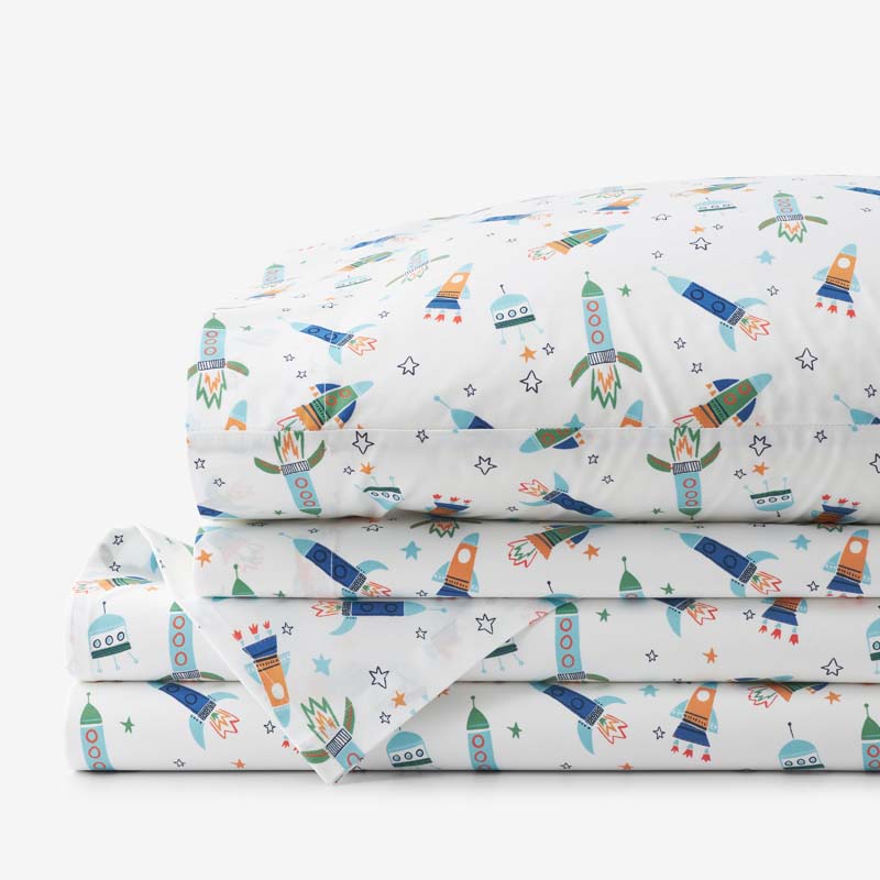 Space Adventure Classic Cool Organic Cotton Percale Bed Sheet Set