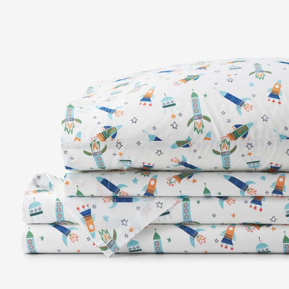 Space Adventure Classic Cool Organic Cotton Percale Bed Sheet Set