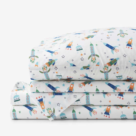 Space Adventure Classic Cool Organic Cotton Percale Bed Sheet Set