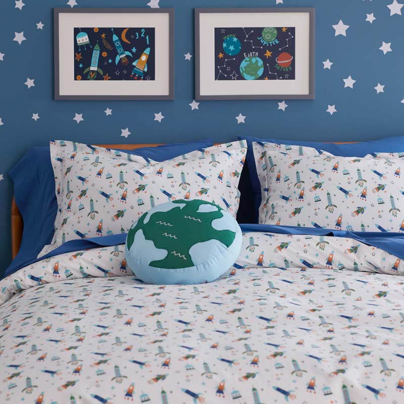 Space Adventure Classic Cool Organic Cotton Percale Bed Sheet Set