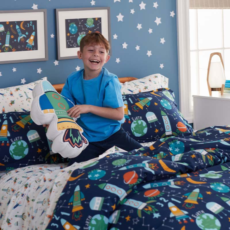 Planets and Rockets Classic Cool Organic Cotton Percale Bed Sheet Set