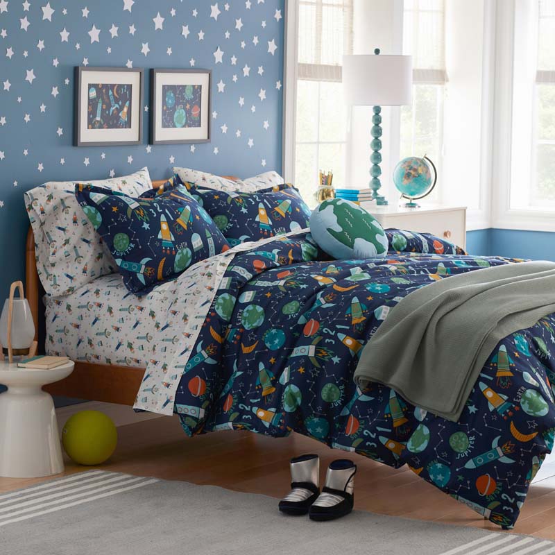 Planets and Rockets Classic Cool Organic Cotton Percale Pillowcase Set