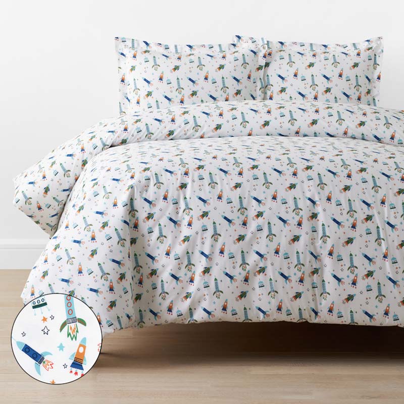 Space Adventure Classic Cool Organic Cotton Percale Duvet Cover Set