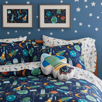 Planets and Rockets Classic Cool Organic Cotton Percale Duvet Cover Set