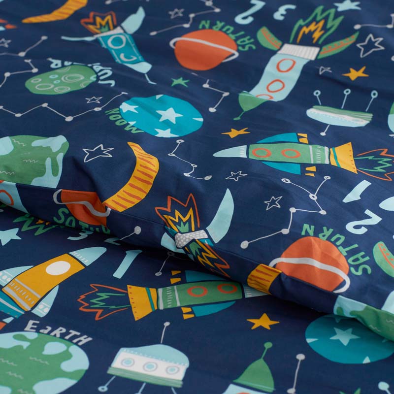 Planets and Rockets Classic Cool Organic Cotton Percale Duvet Cover Set
