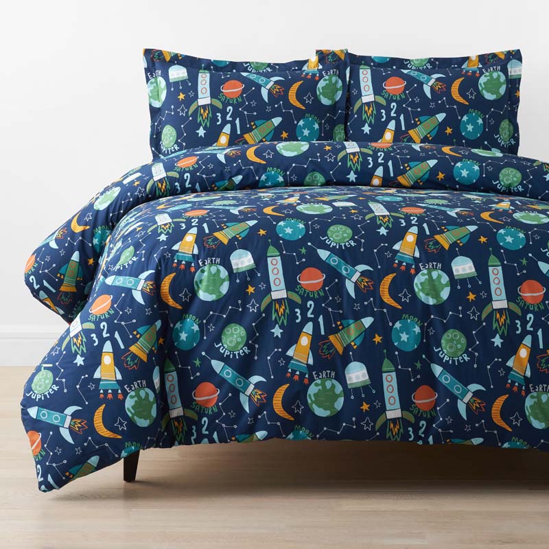 Planets and Rockets Classic Cool Organic Cotton Percale Duvet Cover Set